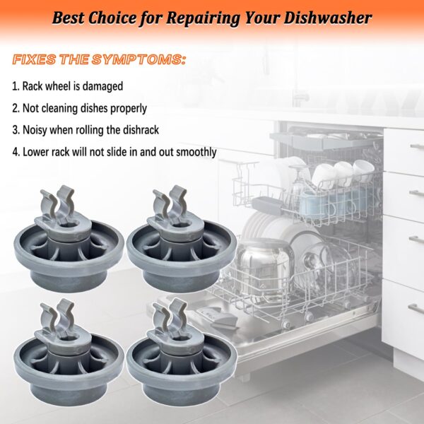 4581DD3003B Dishwasher Lower Rack Wheels 4581DD3003C for LG Dishwasher Lower Dishrack Roller Assembly Replacement Parts 4581DD9002B, PS3523051, PS12075858 (4Pcs) - Image 2