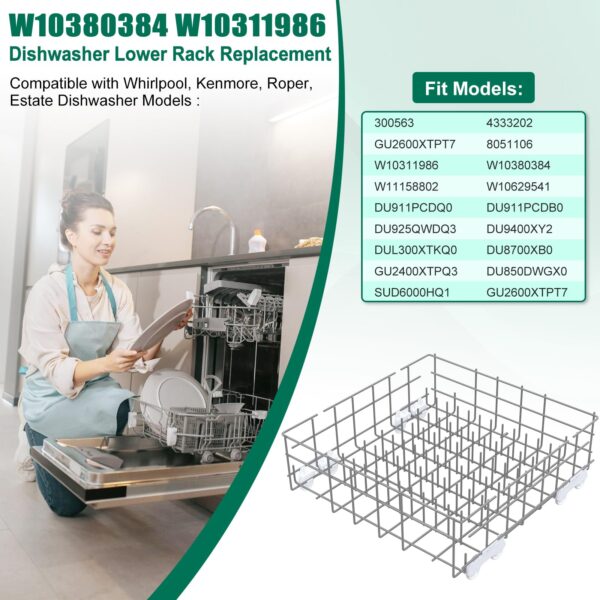 Upgraded W10380384 W10311986 Dishwasher Lower Rack Replacement Compatible with Whirlpool Dishwasher Bottom Rack 300563, DU911PCDQO with WP3376961 Wheels - Image 6