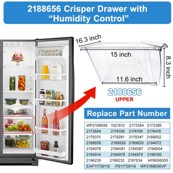 [2 Pack] Upgraded 2188656 Fridge Crisper Drawer UPPER Humidity Control Drawer & 2188664 Crisper Bin LOWER Refrigerator Drawer Replacement For Kenmore Whirlpool Fridge Drawer Parts WRS325FDAM04 Drawer - Image 5