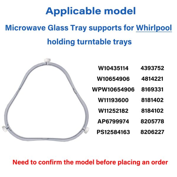 7.48 in W11252182 Microwave Turntable Ring Replacement for Whirlpool with Rollers 8206227 Microwave Glass Tray Support Holder for Whirlpool Microwave Inner Ring Accessories Parts - Image 2