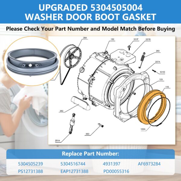 5304505004 for Electrolux Washer Door Boot Seal Replacement EFLS617STT0 - Image 7