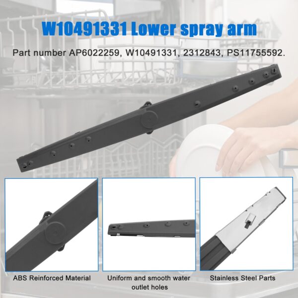 W10491331 Dishwasher Spray Arm Replacement Arm Compatible with Whirlpool, Amana, Ikea Dishwasher Parts Replaces WPW10491331, 2312843, PS11755592 - Image 2