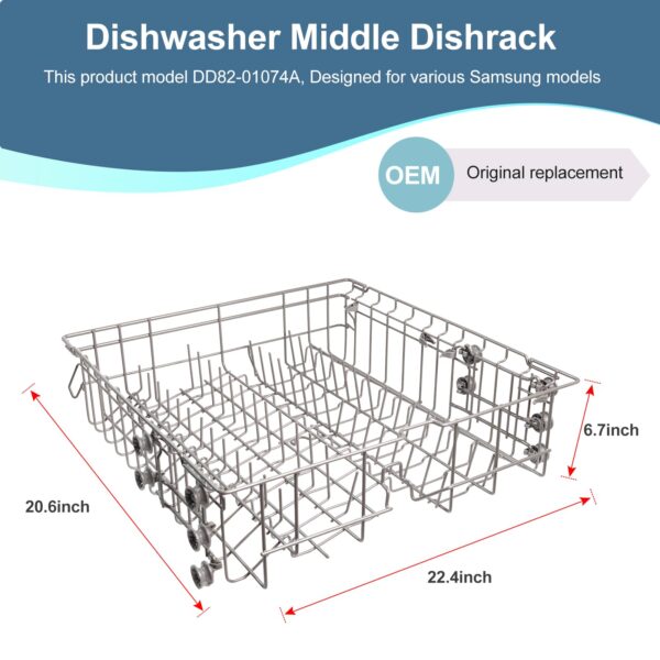 【2026 UPGRADED】DD82-01074A Middle Rack Assembly Replacement Parts Fit for Samsung Dishwasher Dishrack DW80R5061,DW80R5060,DW80K7050UG,DW80K5050US Series - Image 2