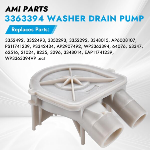 AMI PARTS 3363394 Washing Machine Pump Appliance Replacement Parts Exact Fit Whirlpool Kenmore Washer - Image 3