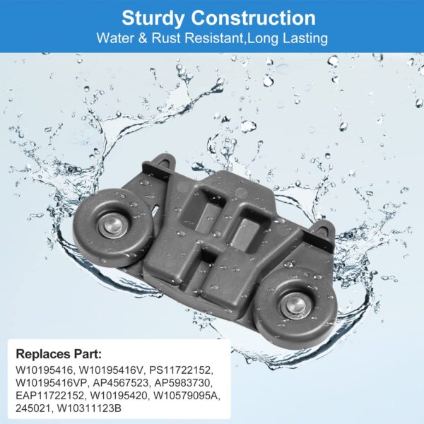 Upgraded W10195416V W10195416 Dishwasher Wheels Lower Rack for Kitchenaid Dishwasher Rack Wheels Whirlpool Maytag Kenmore Dishwasher Rack Parts AP5983730, PS11722152 Replacement Dishwasher Wheels - Image 5