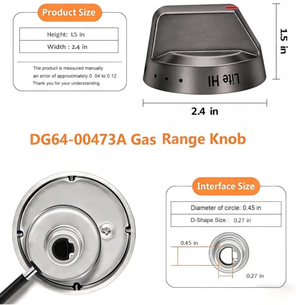 DG64-00473B for Samsung Stove Knob Replacement, Stainless Steel Reinforced with Scratch-Resistant Black Coating – Compatible with Samsung Gas Range/Oven Stove - Image 5