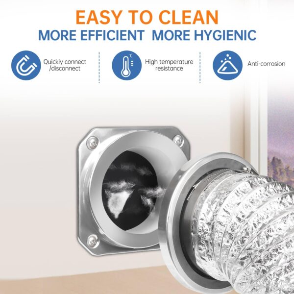 Magnetic Dryer Vent Coupling Connector Kit - DV180 Airtight Seal, Quick Connect, Includes 4"x3.3ft Dryer Vent Hose & 2 Clamps - Image 7