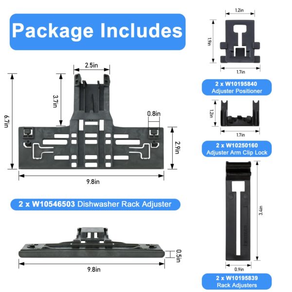 WPW10546503 Top Rack Adjuster Kit Replacement for KitchenAid Dishwasher - Image 2