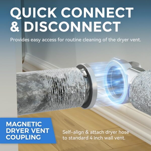 JEEVONY Magnetic Dryer Vent Coupling DV90 Airtight Seal Dryer Vent Connector Kit Easy to Clean Quick Connector Including a 2.6ft 4" Duct and two Clamps - Image 3