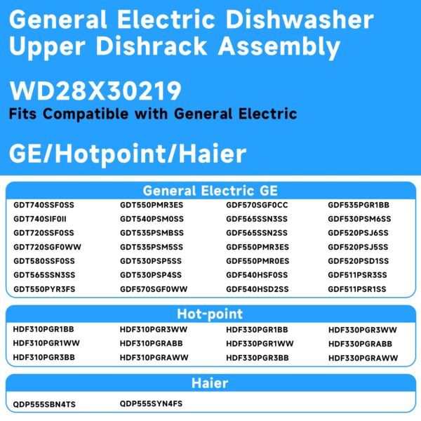 WD28X30219 WD28X35779 Upper Dishrack for Ge Dishwasher Rack Replacement WD28X24397 WD28X26098 Dishwasher Top Rack Replacement with Roller Wheels,GE GDT535PSM0SS GDT550PYR0FS Dishwasher Upper Rack - Image 3
