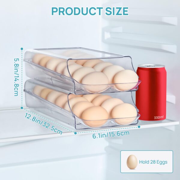 Vtopmart 2 Pack Egg Holder for Fridge, Automatic Rolling Egg Container - Image 3