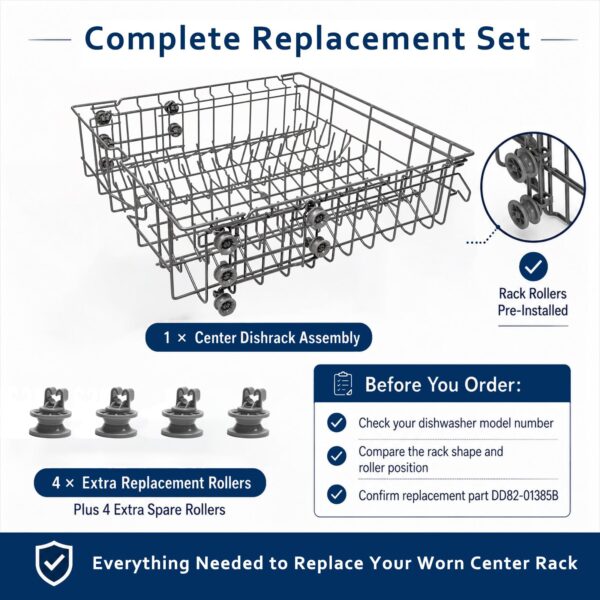 DD82-01385B A/S Dishwasher Rack Assembly Compatible with Samsung Dishwasher Rack Replace Number 4978666 AP6807483 Center Dishrack Fit Samsung DW80R2031US DW80N3030US DW80CG4021SR - Image 3