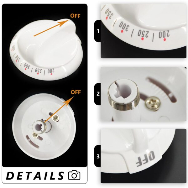 GYOFFULL WB03K10036 Gas Range Thermostat Stove Knob Control White (1PC) - Image 2