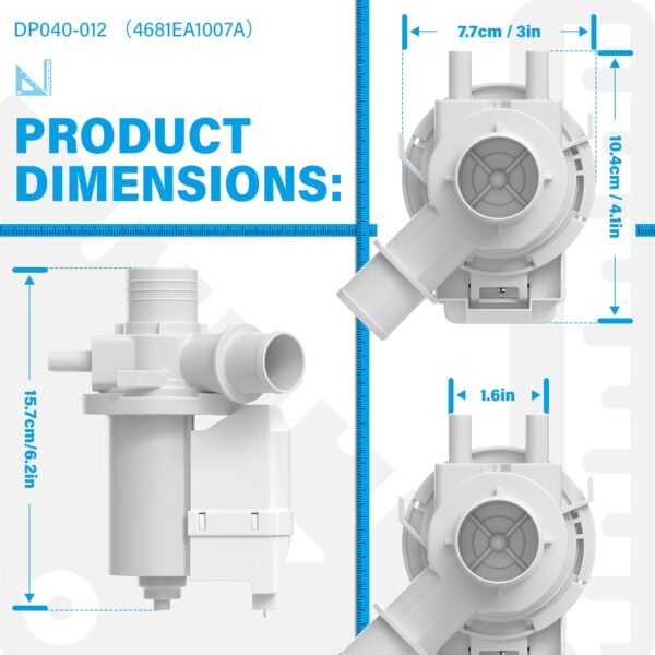 DP040-012 Drain Pump Replacement for LG & Kenmore Washer 4681EA1007A 5859EA1004P 5859EA1004F WT5070CW WT5270CW WT4870CW WT4970CW - Image 3