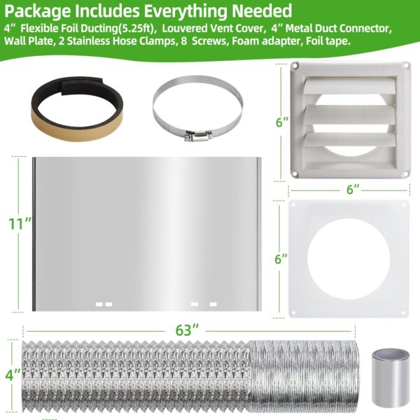 4 Inch Dryer Vent Kit with Hose/Duct Connector/Wall Plate,9ps Duct Vent Kit - Image 5