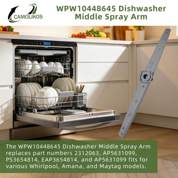 WPW10448645 Dishwasher Middle Spray Arm Fits for Whirlpool Kitchen Aid Jenn Air W10448645 Spray Arm Replaces 2312063 AP5631099 PS3654814 EAP3654814 - Image 7