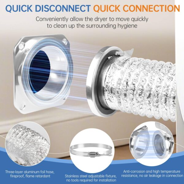 Magnetic Dryer Vent Coupling Connector Kit - DV180 Airtight Seal, Quick Connect, Includes 4"x3.3ft Dryer Vent Hose & 2 Clamps - Image 5