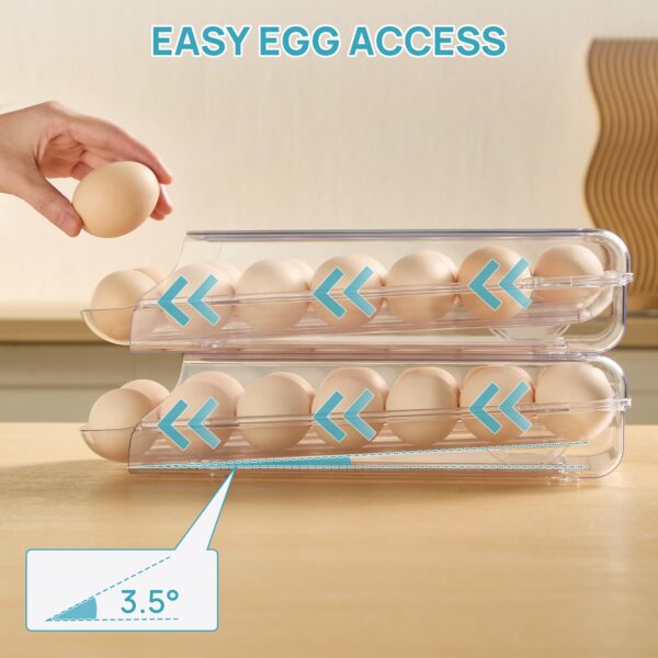 Vtopmart 2 Pack Egg Holder for Fridge, Automatic Rolling Egg Container - Image 7