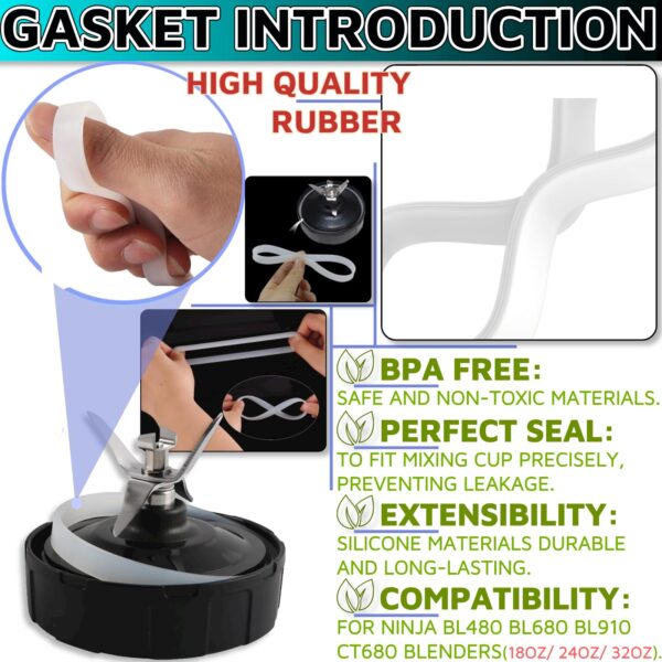 6 Pack Rubber Gaskets Replacement Seal 3.94 inch for Nutri Ninja Blender Replacement Parts for Ninja Auto-iQ Pro Extractor BL456-30 BL480 BL480D BL487T CT680 BL640 BL680 BL681A BL682 BL910 - Image 2