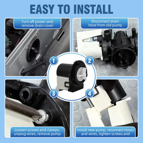 4681EA2001T Washer Drain Pump Motor Replacement for LG & Kenmore, Upgraded High-Flow Front Load Washer Drain Pump, Fits WM2101HW, WM3270CW, WM3670HWA – Replaces AP5328388, 4681EA1007G, 4681EA1007D