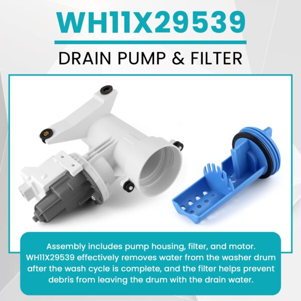 WH11X29539 WH11X39237 Washer Drain Pump and Filter Fit for G-E Washers - Image 3