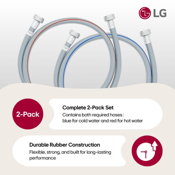 LG Genuine Washer Water Supply Hoses – 4.9 ft, Hot & Cold 2 Pack – Fits Most Standard 3/4" Washing Machine Connections (AGF30458330) - Image 5