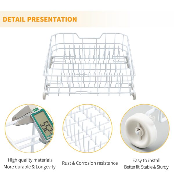 Allstare WD28X10384 Dishwasher Lower Rack Replacement Parts for GE Dishwasher Parts Lower Dishrack Assembly with Wheels GHDA485N10CS GLD4406R00BB GE Dishwasher Bottom Rack 22.2"D x 21.3"W x 7.3"H - Image 2
