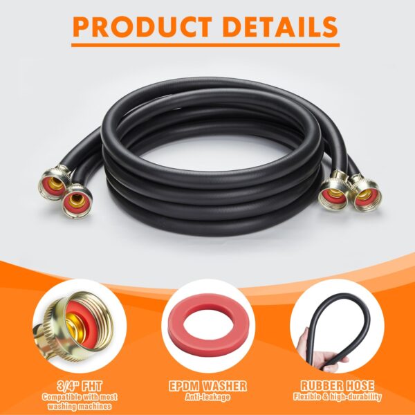 TTFLEX Washing Machine Hoses 6FT Rubber, 3/4" Hot & Cold Washer Hose, 2PCS - Image 6