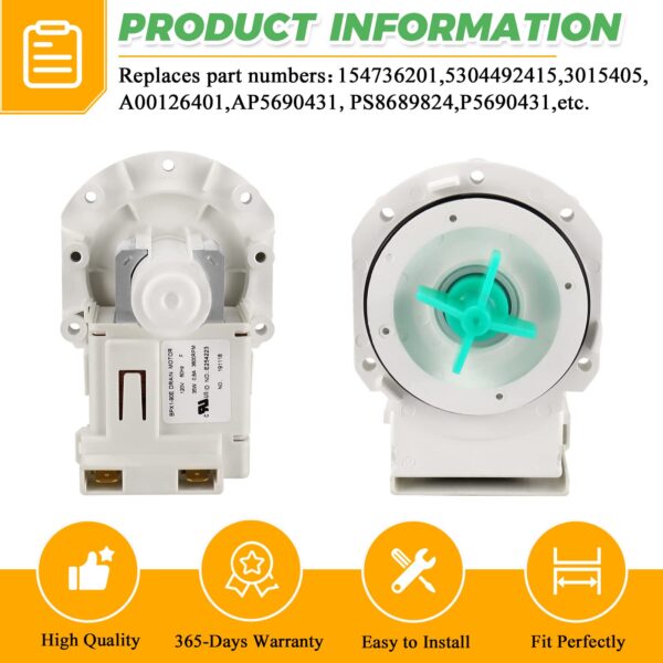A00126401 AP5690431 bpx1-90e Dishwasher Drain Pump by Techecook - Fit for Frigidaire Kenmore Dishwasher - Replacement Part 5304492415 bpx1-90e 154736201 PS8689824 AP5690431 - Image 7
