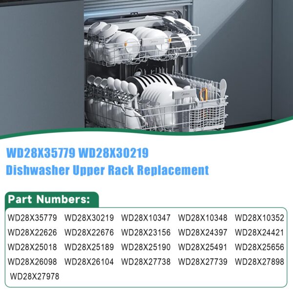 Upgraded WD28X30219 WD28X35779 Dishwasher Upper Rack Replacement Compatible with GE Dishwasher Rack Parts Hotpoint Models ADT521PGF0BS ADT521PGF0WS with WD12X22801 Wheels - Image 3