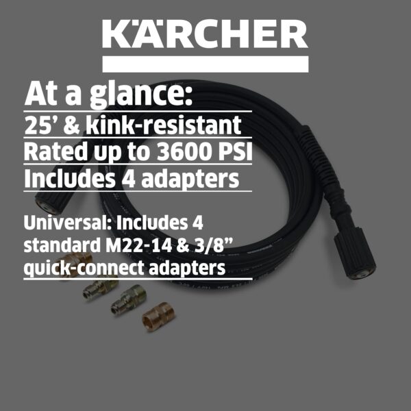 Kärcher 25' High Pressure Extension Hose for Pressure Washers up to 3600 PSI - with Adapters Included - Quick Connect or M22 Fitting - Image 2
