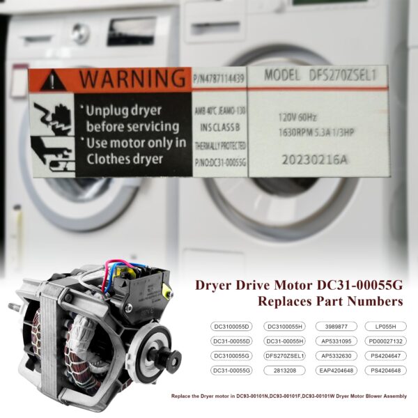 DC31-00055G DFS270ZSEL1 Dryer Motor Fit for Samsung Dryer DV45H7000EW - Image 3