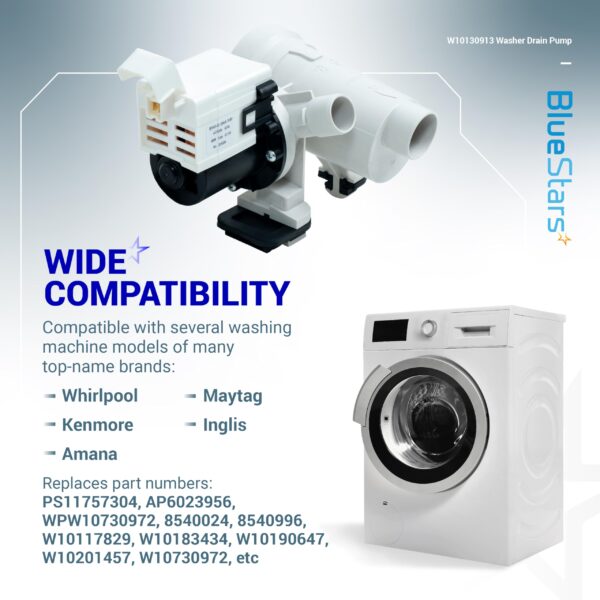 BlueStars WPW10730972 W10130913 8540024 Washer Drain Pump Assembly - Image 5