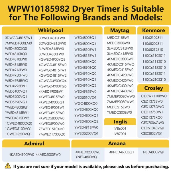 Lovgedr W10185982 WPW10185982 Dryer Timer Replacement