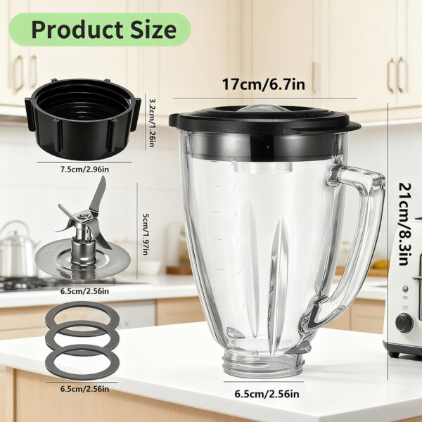 6 Cup Blender Glass Jar with Blade,Including 1 glass jar with lid 1 4fins blade 1 blender jar base 3pcs seal gasket. Replacement Parts for Oster Osterizer (NOT fit Pro, Master or Versa models) - Image 2