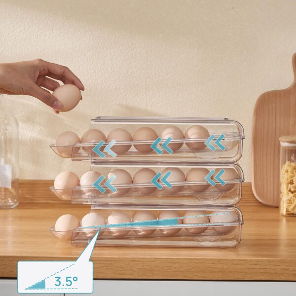 Vtopmart 3 Pack Auto Rolling Egg Holder for Fridge, egg container for refrigerator - Image 7