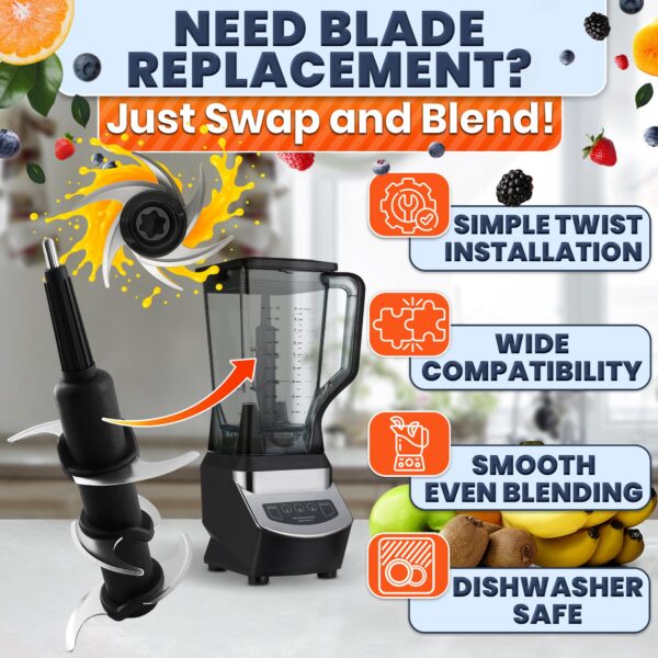 Blender Blade Replacement for 72 Oz Pitcher, Stainless Steel - Image 7