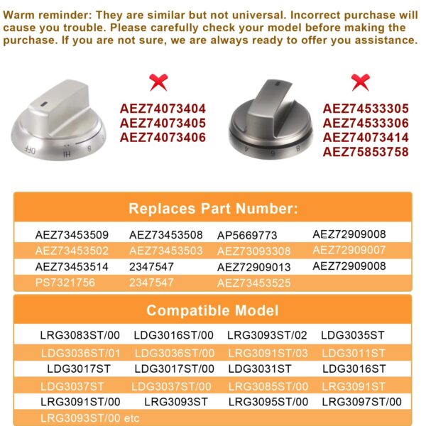 Azdele AEZ73453509 Stove knobs Replacements for Gas Range/Oven LRG3095ST LRG3091ST LRG3093ST LRG3035ST LDG3036ST,Replaces AEZ72909008 AP5669773 Knobs, 3 Ye-ars Warr-anty - Image 2