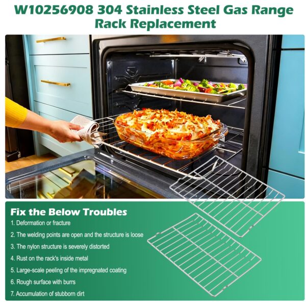 Upgraded 2PACK W10256908 304 Stainless Steel Gas Range Oven Stove Rack Replacement, Compatible with Whirlpool, Maytag, Amana Oven Flat Racks WFG550S0HV3, MGR6600FW6, AGR6603SFS1 Metal Wire Racks - Image 3