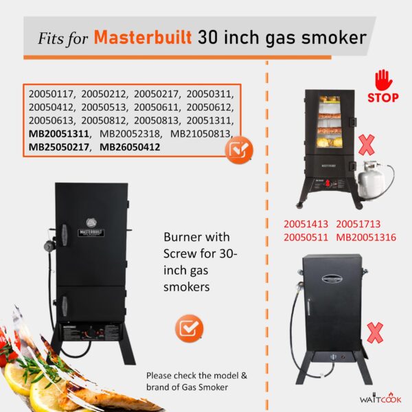 Gas Burner with Screw Replacement for Masterbuilt MB20051311 30-inch Propane Smoker - Image 8