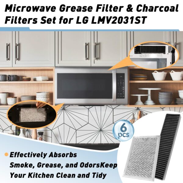 6PCS Microwave Grease Filter & Charcoal Filter Set Compatible with LG LMV2031ST, LMV2031BD, LMHM2237ST, LMH2235ST, Microwave Filter Replacement Replace 5230W1A003A 5230W1A012B - Image 5