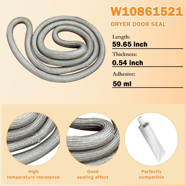 Upgraded W10861521 Dryer Door Seal Part Compatible with Whirlpool - Image 5