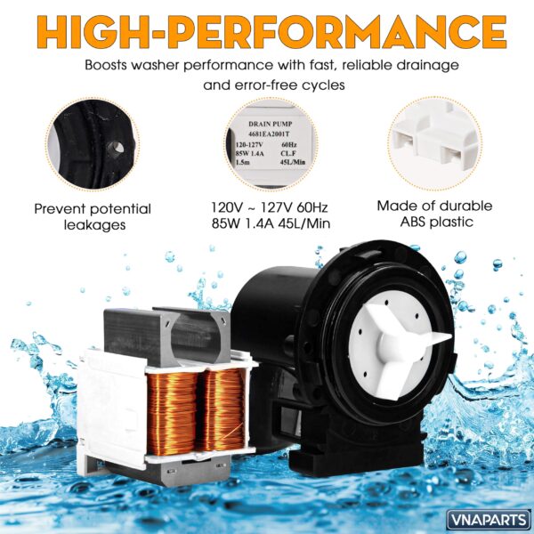 WM8100HVA Washer Drain Pump for LG WM8000HVA WM8000HWA WM8100HWA Washer - Image 8
