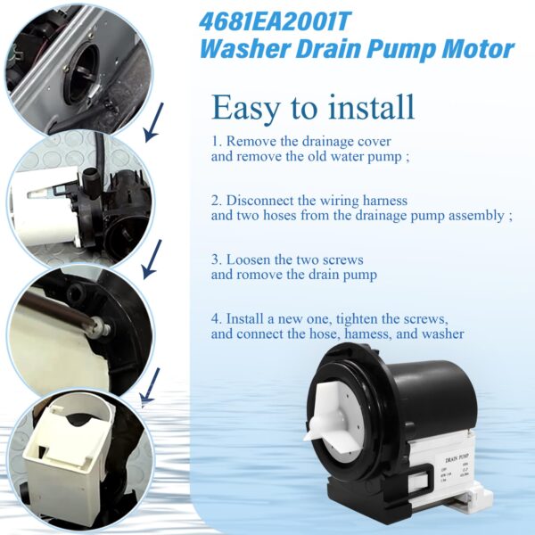 4681EA2001T Washer Drain Pump Motor Compatible with LG and Kenmore Washers