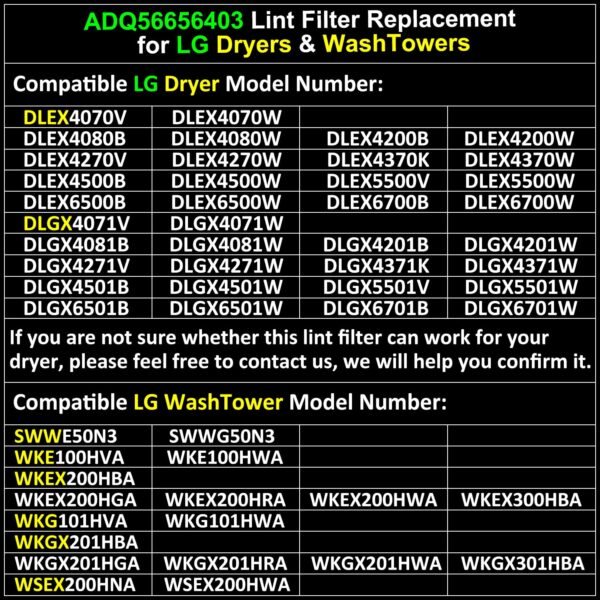 Jolaxy ADQ56656403 Lint Filter Replacement for LG Dryers & WashTowers, Ultra Durable Dryer Lint Screen Trap, Compatible with Part Number AP7012980 PS16546780 - Image 8