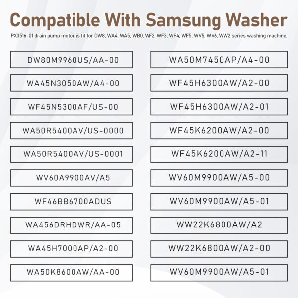 PX3516-01 Washer Drain Pump for Samsung DC31-00054D DC31-00187A WF45T6000AW - Image 8