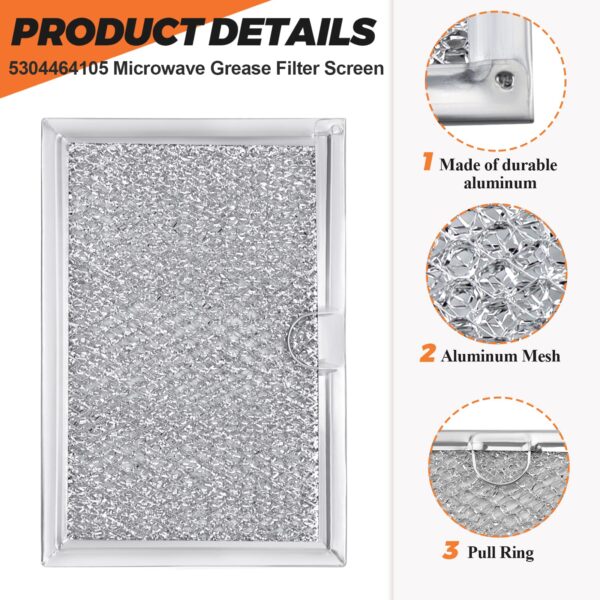 5304464105 WB06X10608 Microwave Grease Filter Screen 5304478913 by Beaquicy - Replacement for Frigid-aire Microwave Oven - Pack of 2 - Image 4