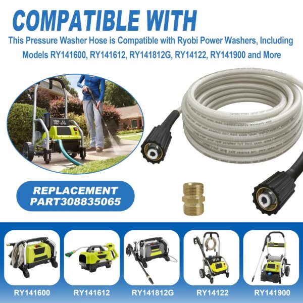 25ft Pressure Washer Hose for Ryobi Power Washer Replacement Part#308835065 - Image 4