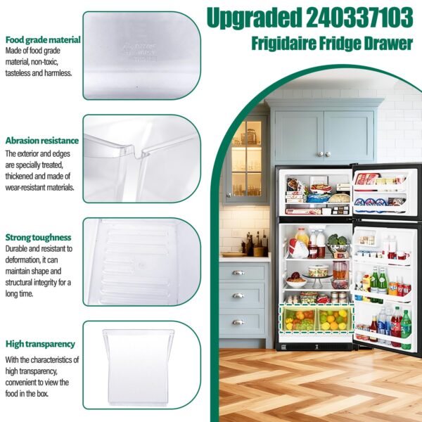 [2 PACK] 240337103 240337107 Refrigerator Crisper Drawers Replacement Compatible with Frigidaire Fridge Crisper Pan Replacement 240337102 240337105 240337108 240337109 Refrigerator Storage Component - Image 7