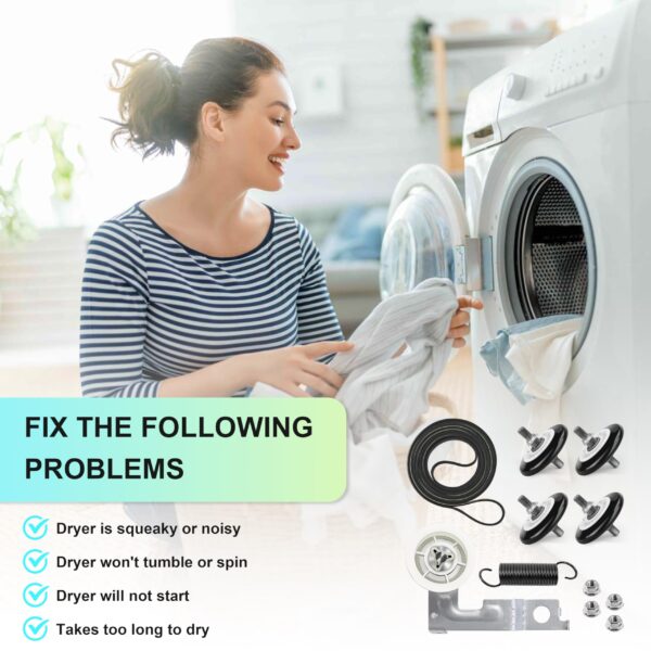 Upgraded Dryer Repair Kit Compatible with LG Kenmore Dryers Includes 4581EL2002C Dryer Drum Roller 4400EL2001A Dryer Belt 4561EL3002A Idler Pulley & Spring Replace 4400EL2001F 4581EL3001E 4581EL2002A - Image 6